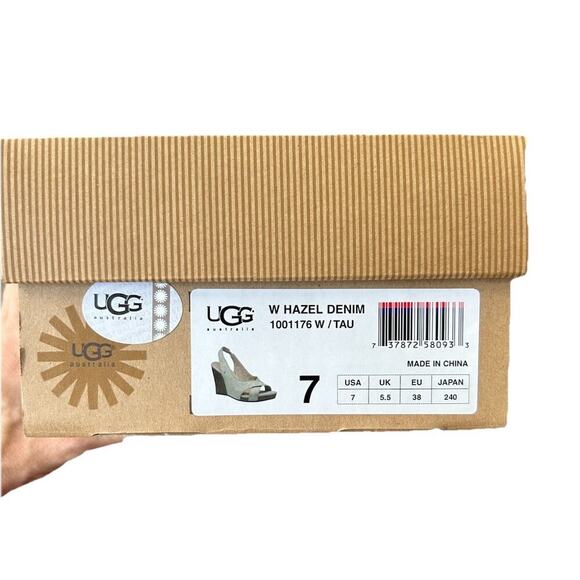 Ugg Hazel Cream Denim Slingback Wedge Heel Size 7 Women’s Peep Toe - Picture 7 of 7